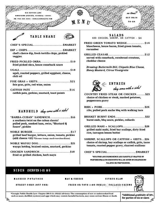 Noble Jones - Augusta, GA menu_pic
