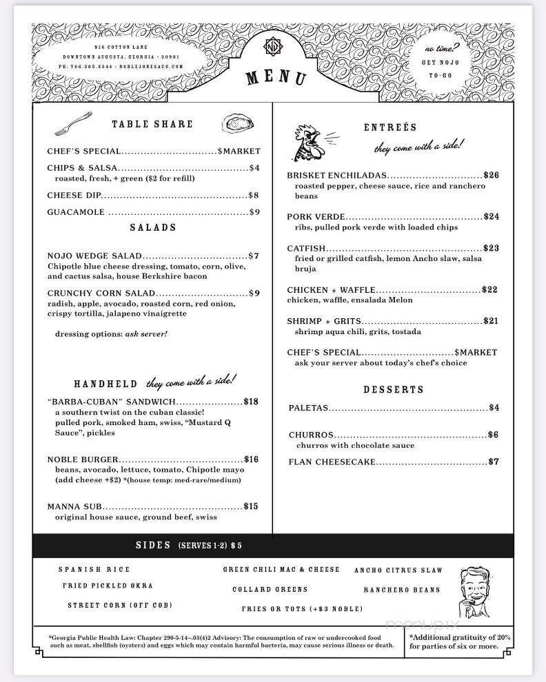 Noble Jones - Augusta, GA menu_pic