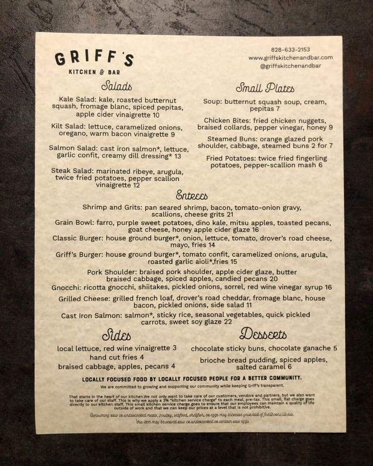 Griff's Kitchen & Bar - Candler, NC menu_pic