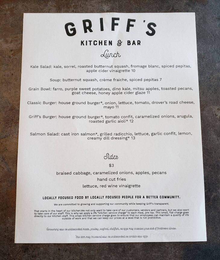 Griff's Kitchen & Bar - Candler, NC menu_pic