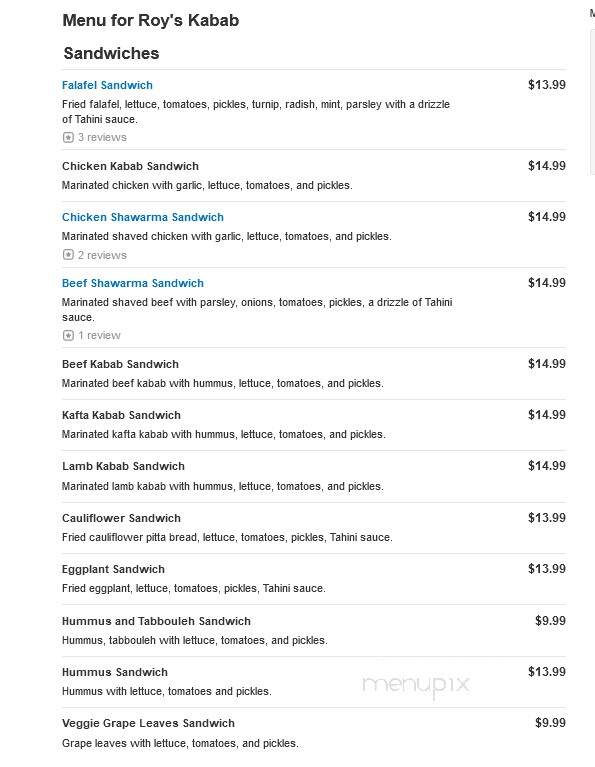 Roy's Kabab - Rockland, MA menu_pic