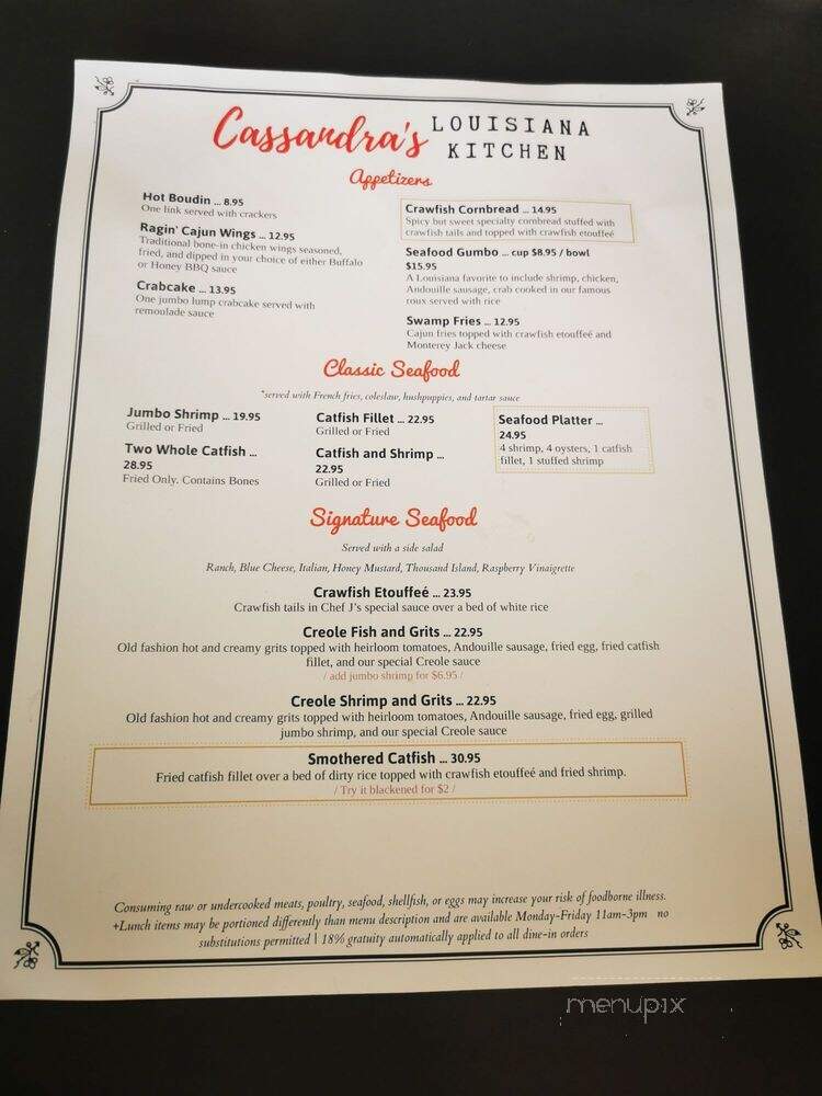 Cassandra's Louisiana Kitchen - Houston, TX menu_pic