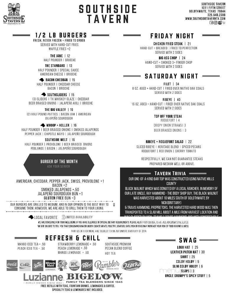 Southside Tavern - Goldthwaite, TX menu_pic