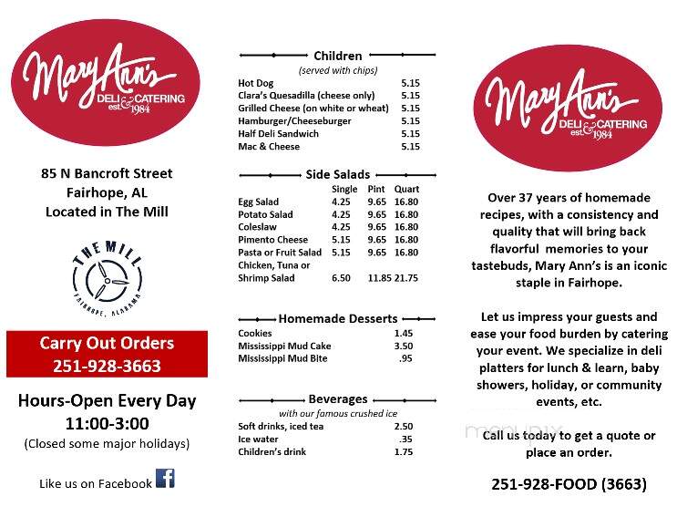 The Mill - Fairhope, AL menu_pic