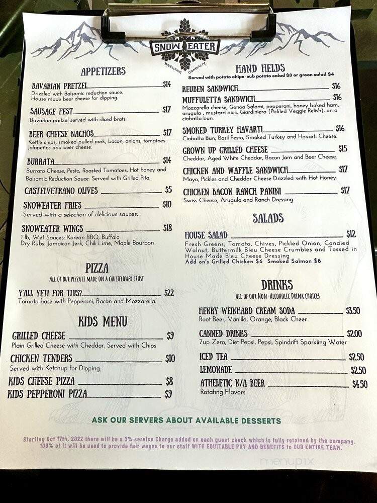 Snow Eater Brewing - Liberty Lake, WA menu_pic
