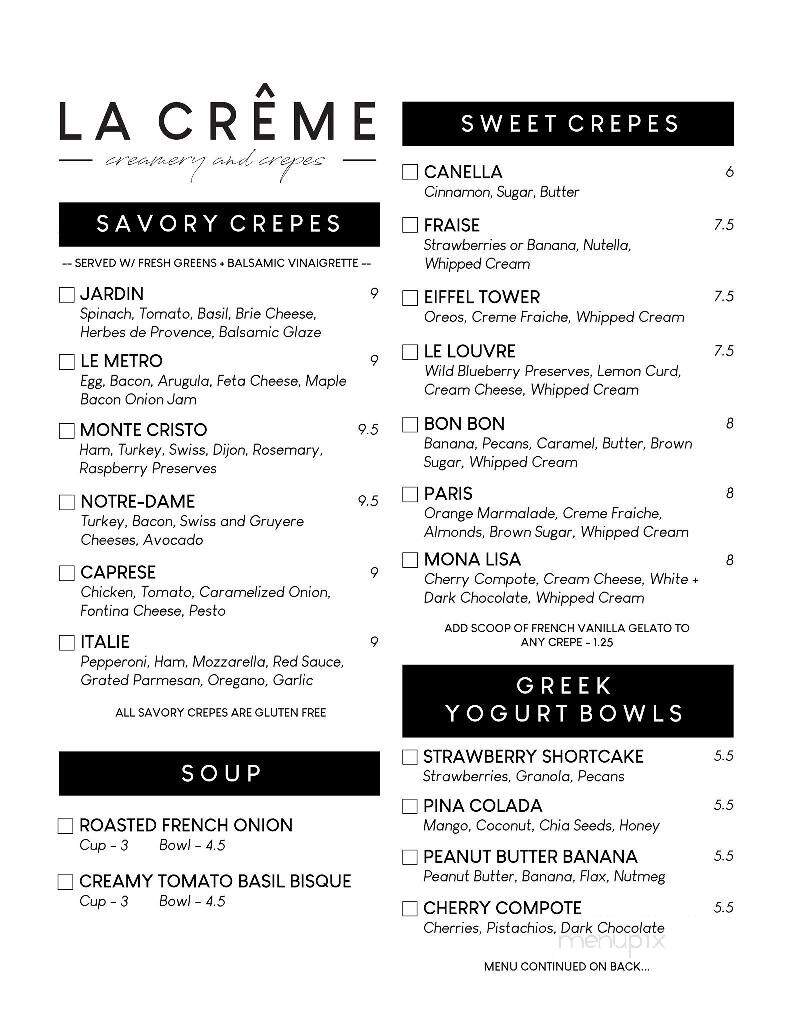 La Creme - Zeeland, MI menu_pic