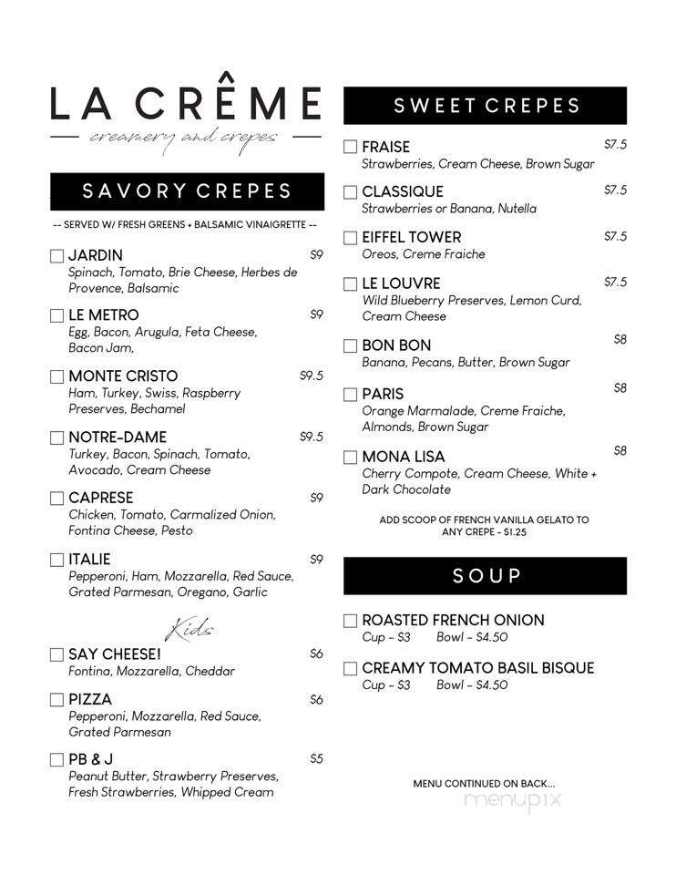 La Creme - Zeeland, MI menu_pic