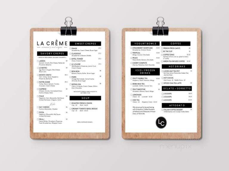 La Creme - Zeeland, MI menu_pic
