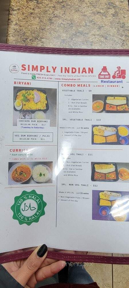 Simply Indian Restaurant - Bellevue, WA menu_pic