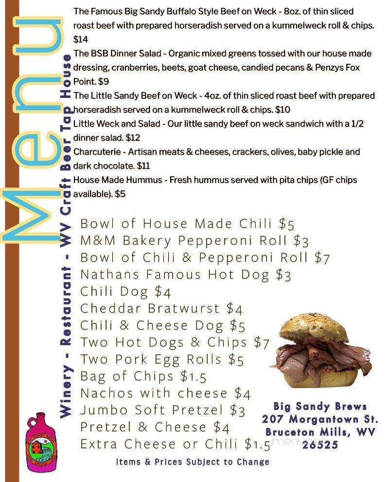 Big Sandy Brewing Co - Bruceton Mills, WV menu_pic