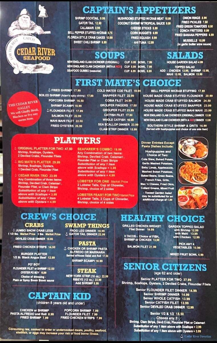 Cedar River Seafood - Crystal River, FL menu_pic