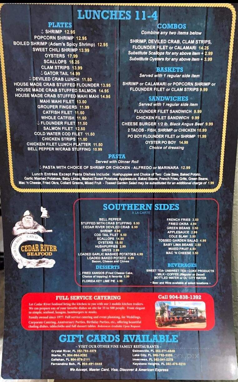 Cedar River Seafood - Crystal River, FL menu_pic