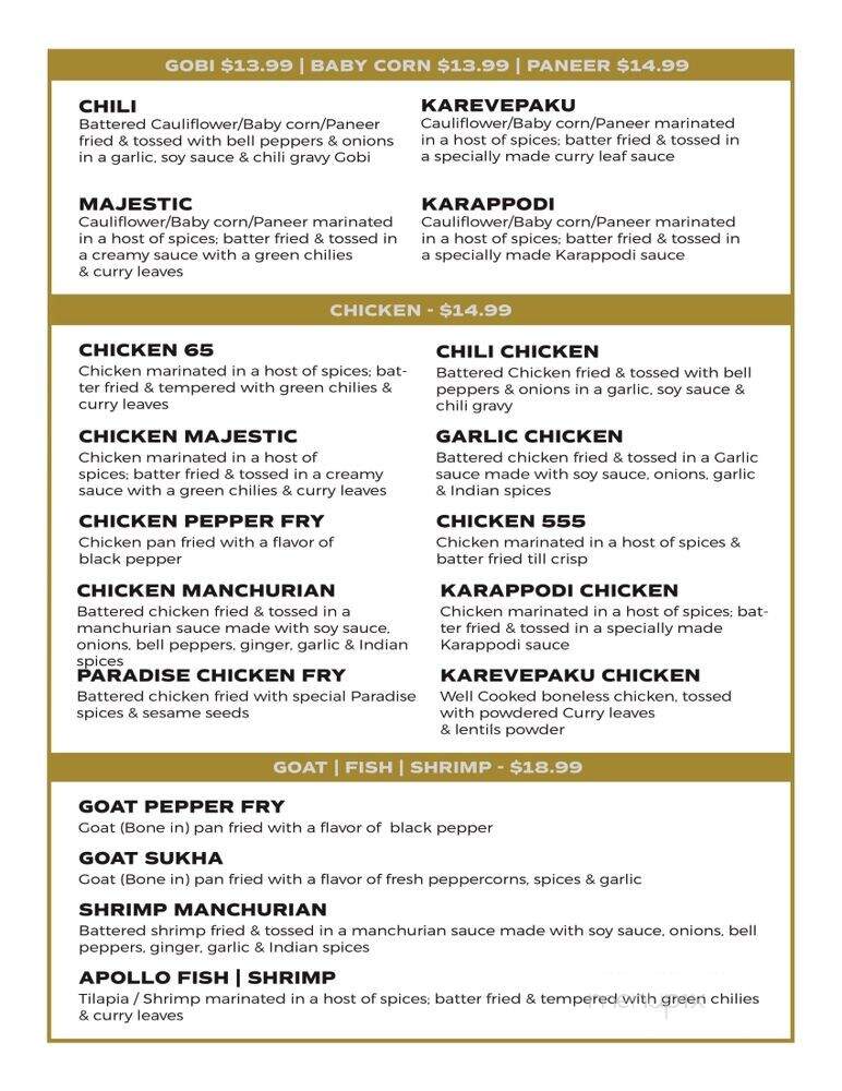 Paradise Indian Cuisine - Aurora, OH menu_pic