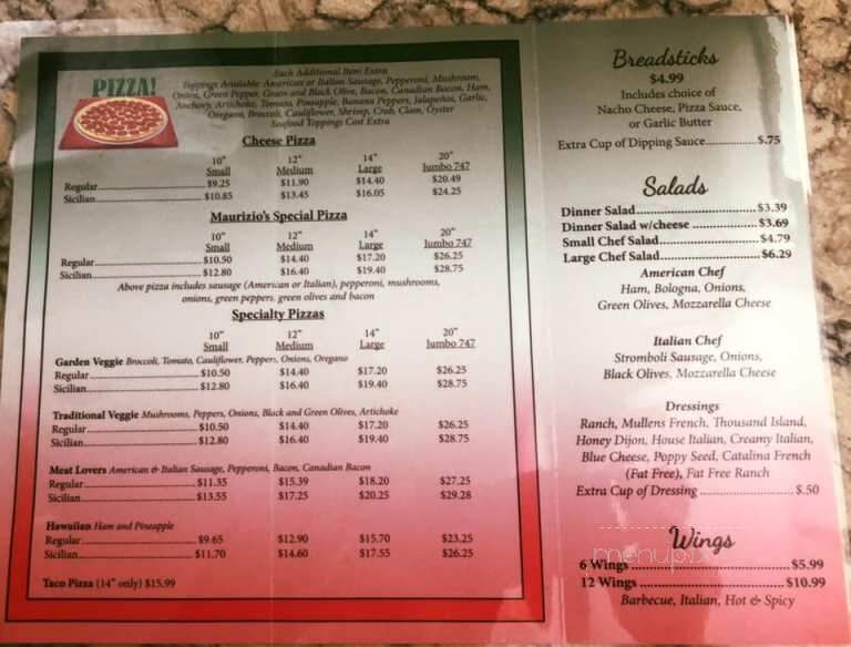 Maurizio's Pizza - Terre Haute, IN menu_pic