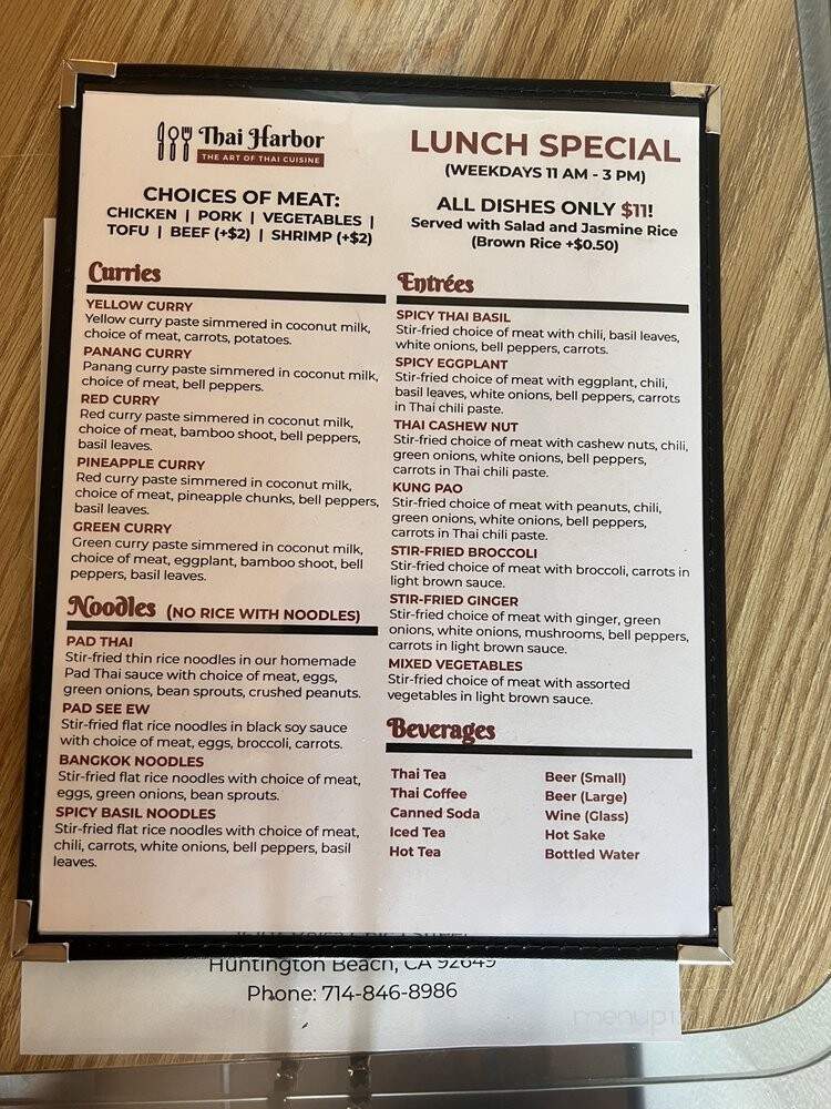 Thai Harbor - Huntington Beach, CA menu_pic
