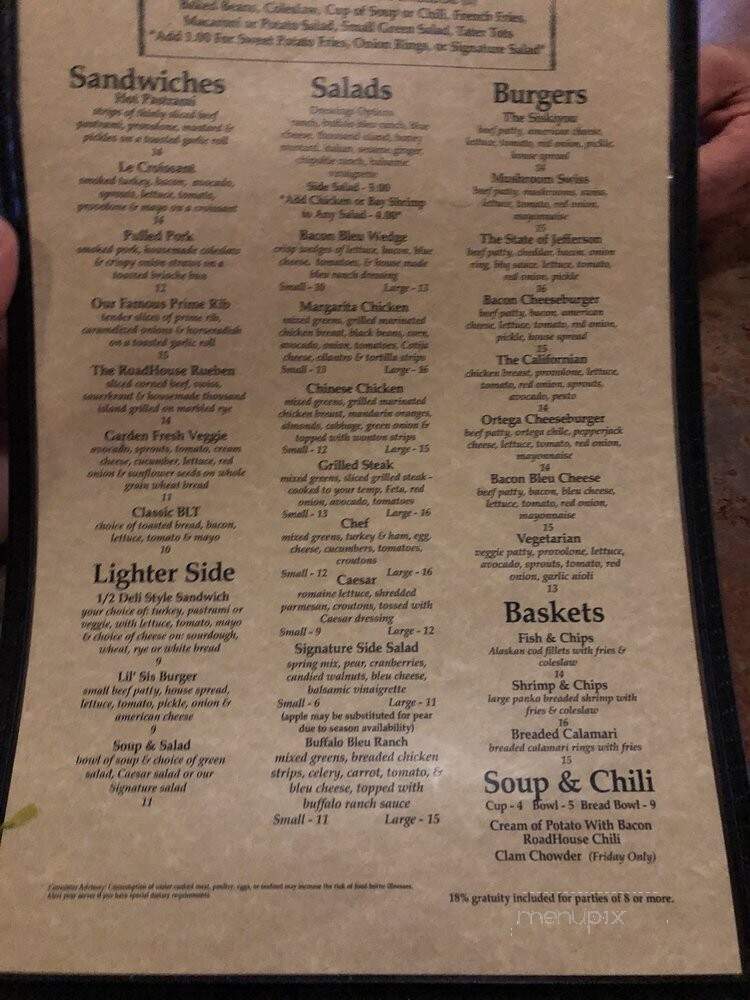 Siskiyou Roadhouse - Yreka, CA menu_pic