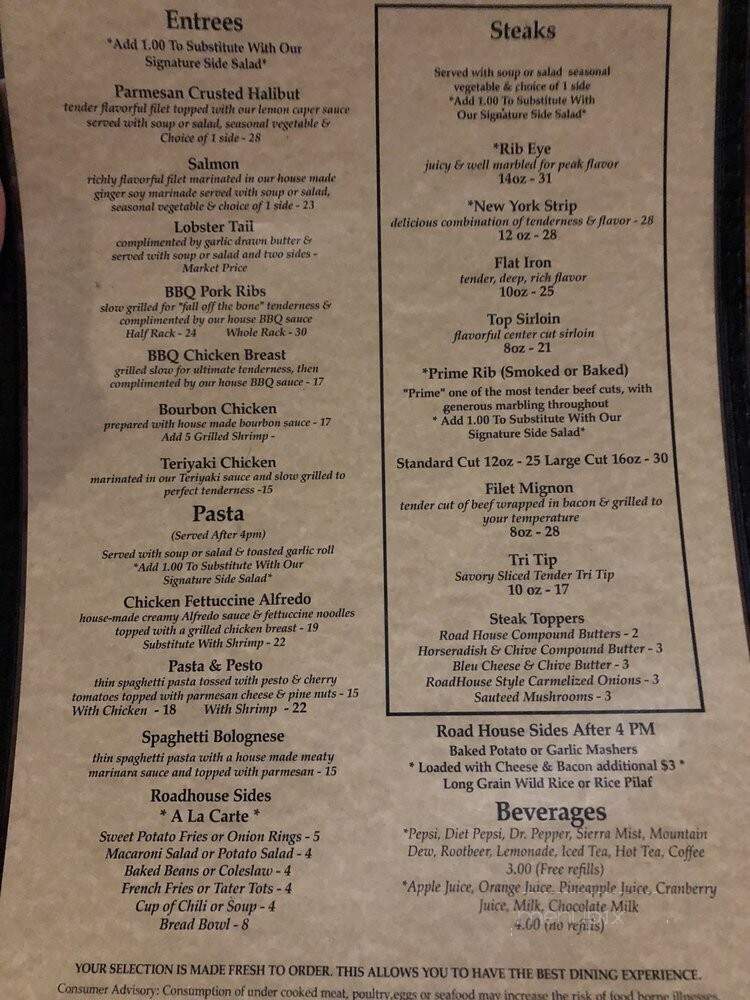 Siskiyou Roadhouse - Yreka, CA menu_pic