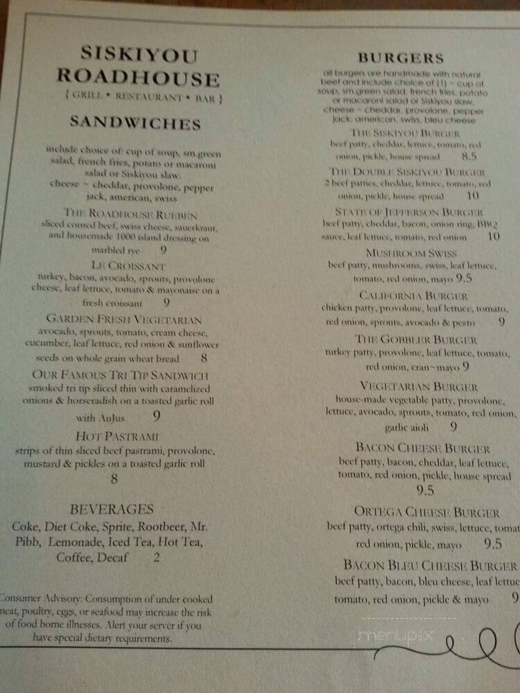 Siskiyou Roadhouse - Yreka, CA menu_pic