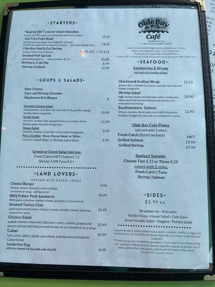 Olde Bay Cafe - Dunedin, FL menu_pic