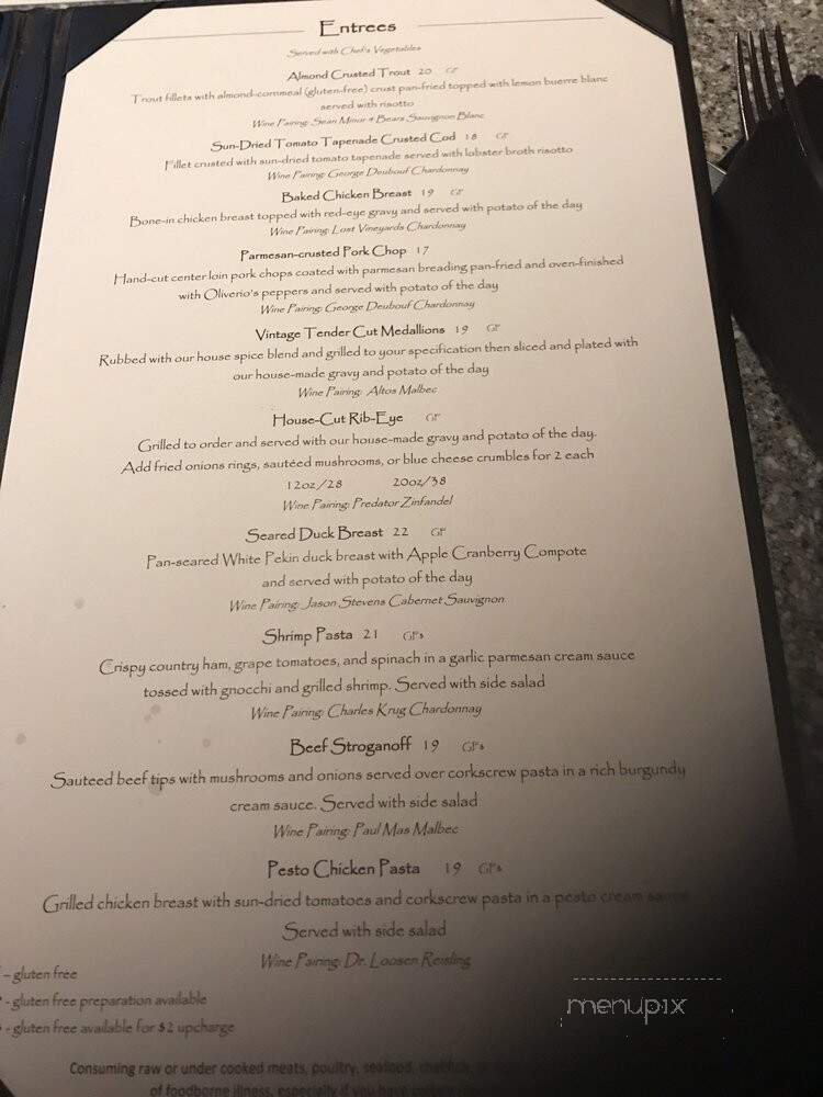 Vintage Restaurant and Wine Bar - Elkins, WV menu_pic
