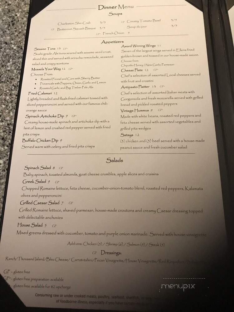 Vintage Restaurant and Wine Bar - Elkins, WV menu_pic