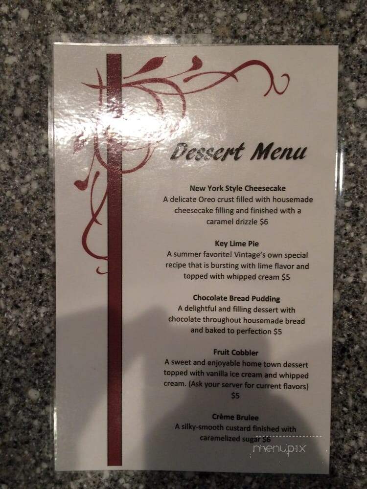 Vintage Restaurant and Wine Bar - Elkins, WV menu_pic