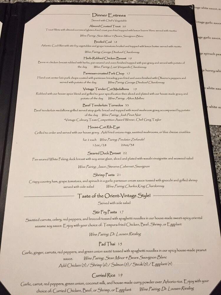 Vintage Restaurant and Wine Bar - Elkins, WV menu_pic