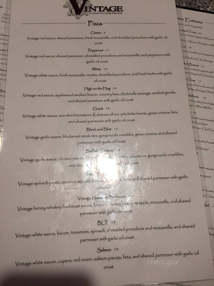 Vintage Restaurant and Wine Bar - Elkins, WV menu_pic