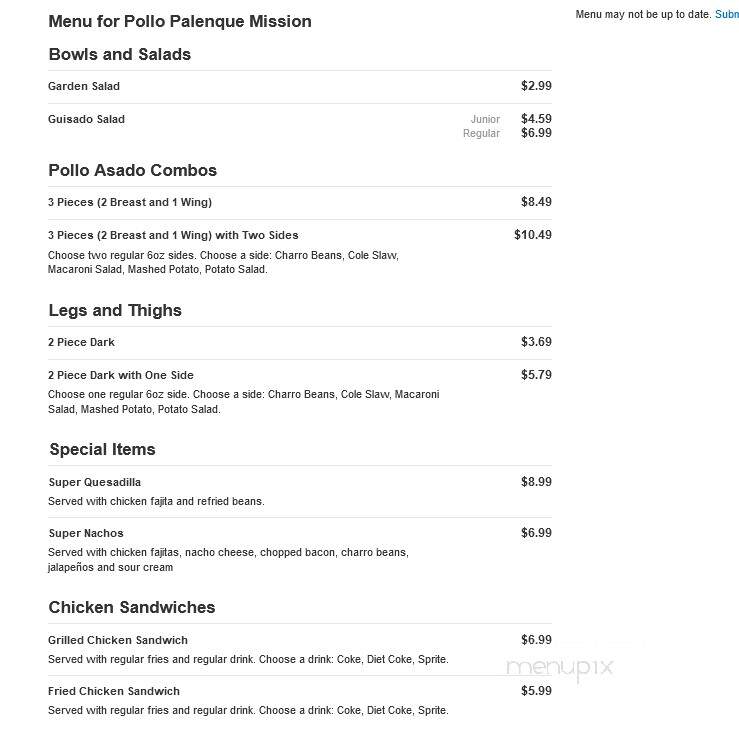 Pollo Palenque Mission - McAllen, TX menu_pic