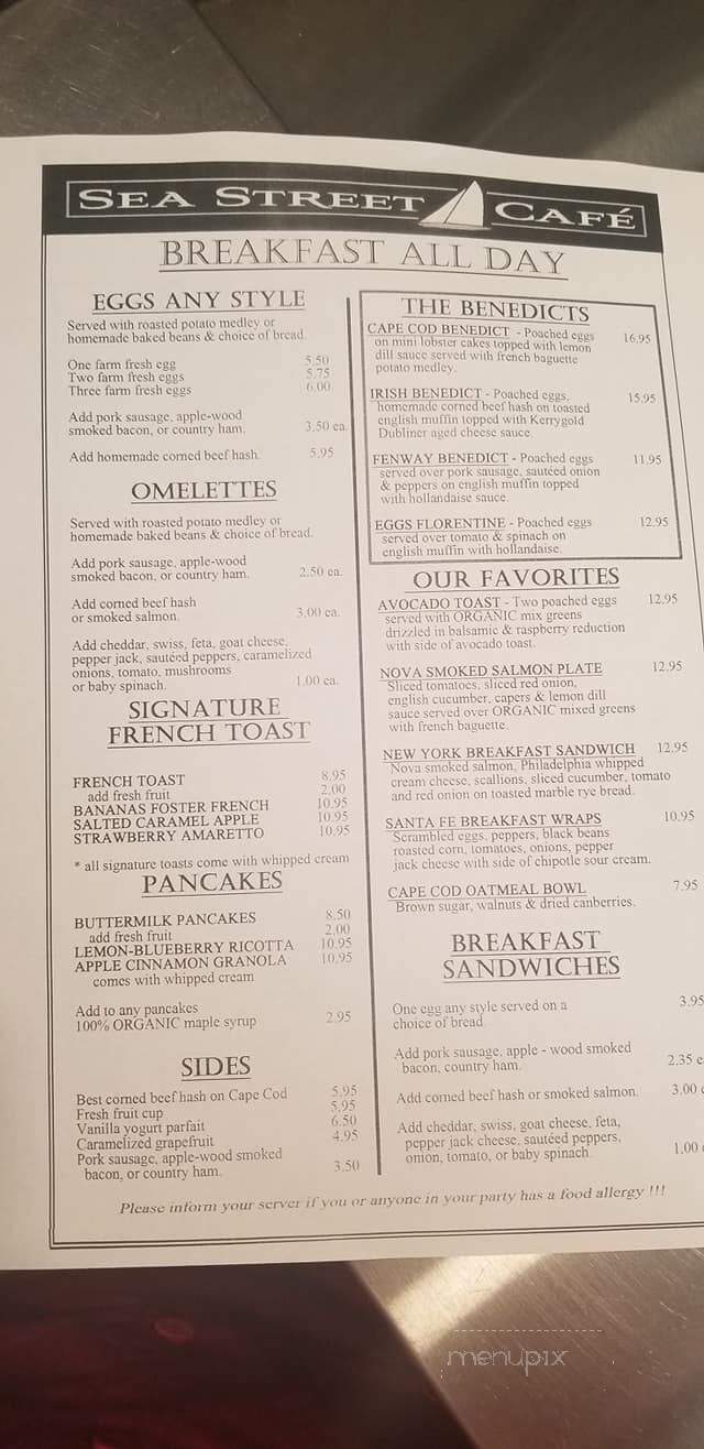 Sea Street Cafe - Hyannis, MA menu_pic