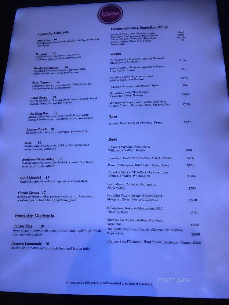 Lumen - Lobby Bar at the Ritz Carlton - Atlanta, GA menu_pic