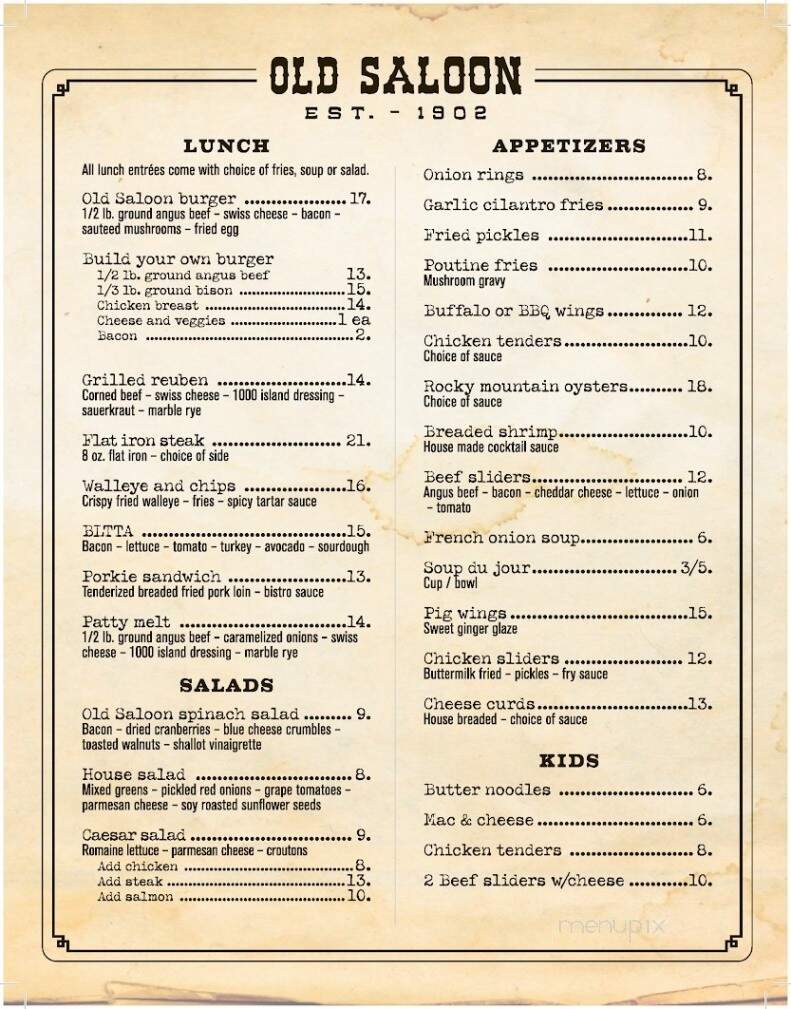 The Old Saloon and Livery Stable - Emigrant, MT menu_pic