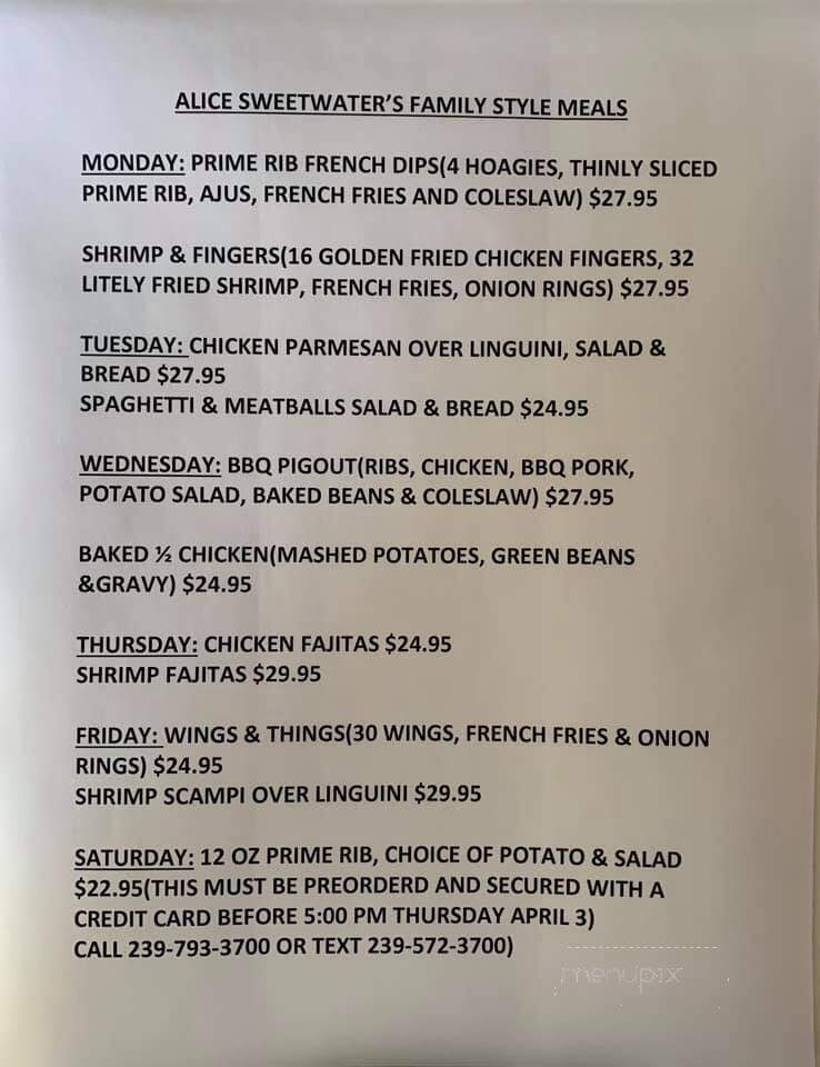 Alice Sweetwaters Bar - Naples, FL menu_pic