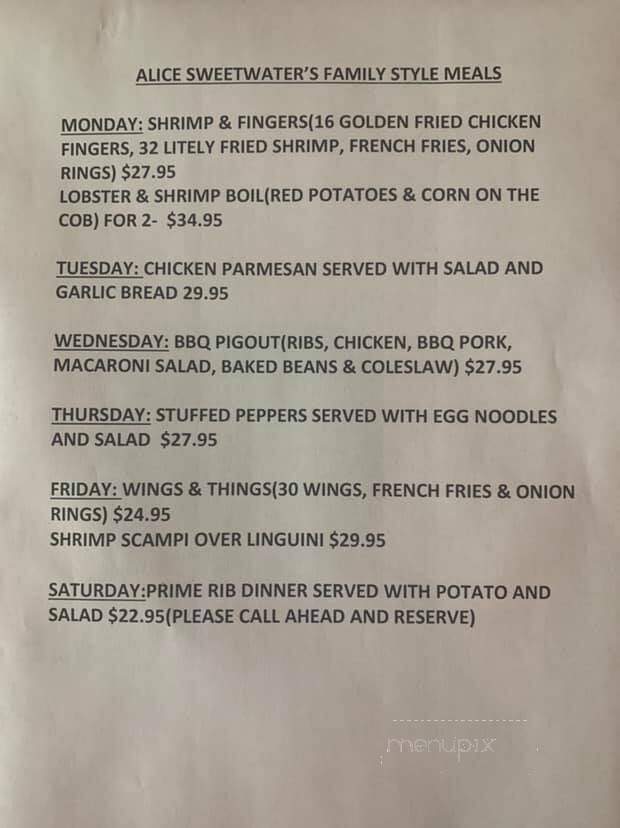 Alice Sweetwaters Bar - Naples, FL menu_pic