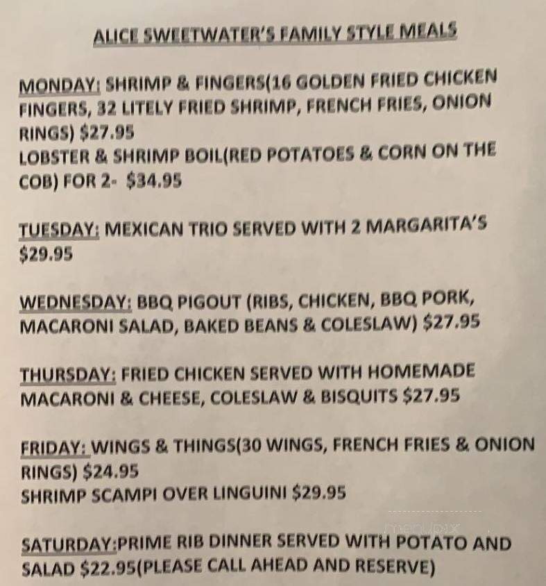 Alice Sweetwaters Bar - Naples, FL menu_pic