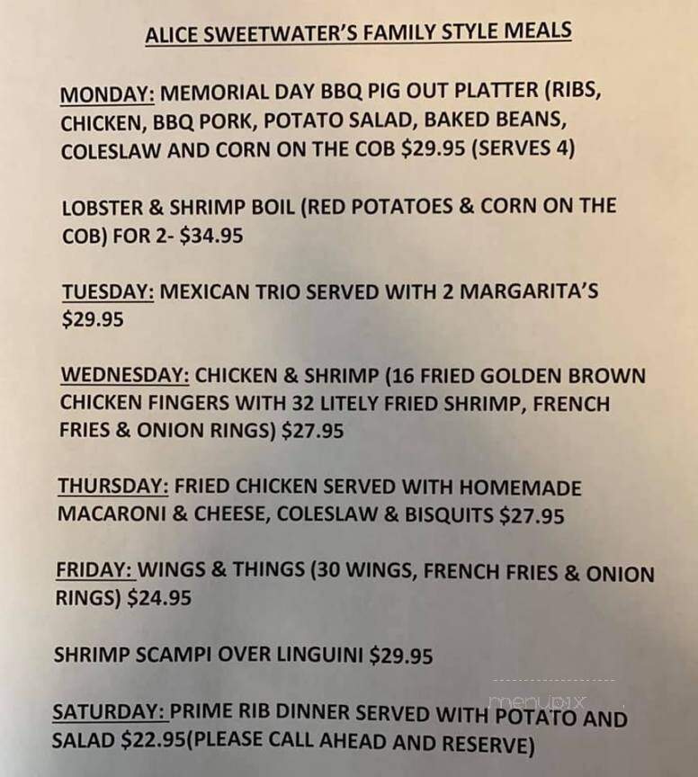 Alice Sweetwaters Bar - Naples, FL menu_pic