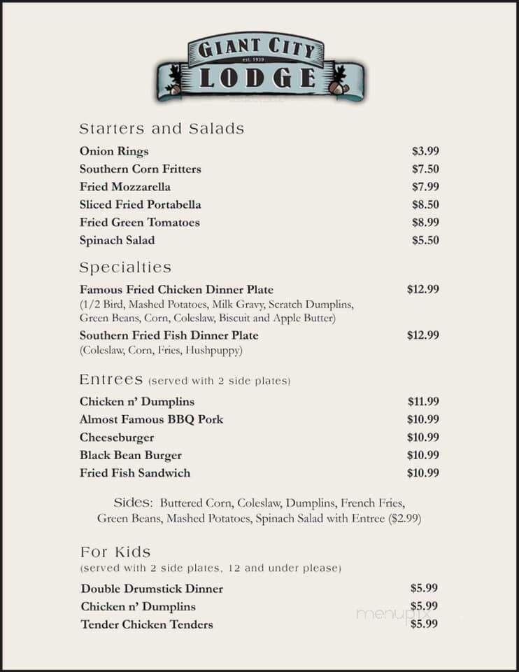 Giant City State Park Lodge - Makanda, IL menu_pic