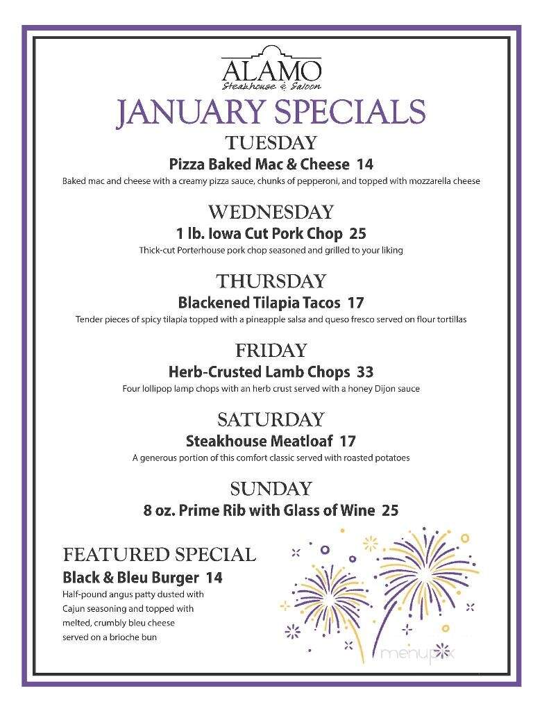 Alamo Steakhouse & Saloon - Mattoon, IL menu_pic