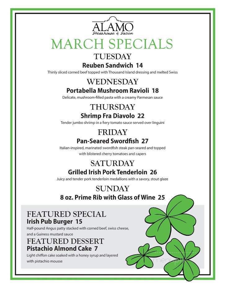 Alamo Steakhouse & Saloon - Mattoon, IL menu_pic
