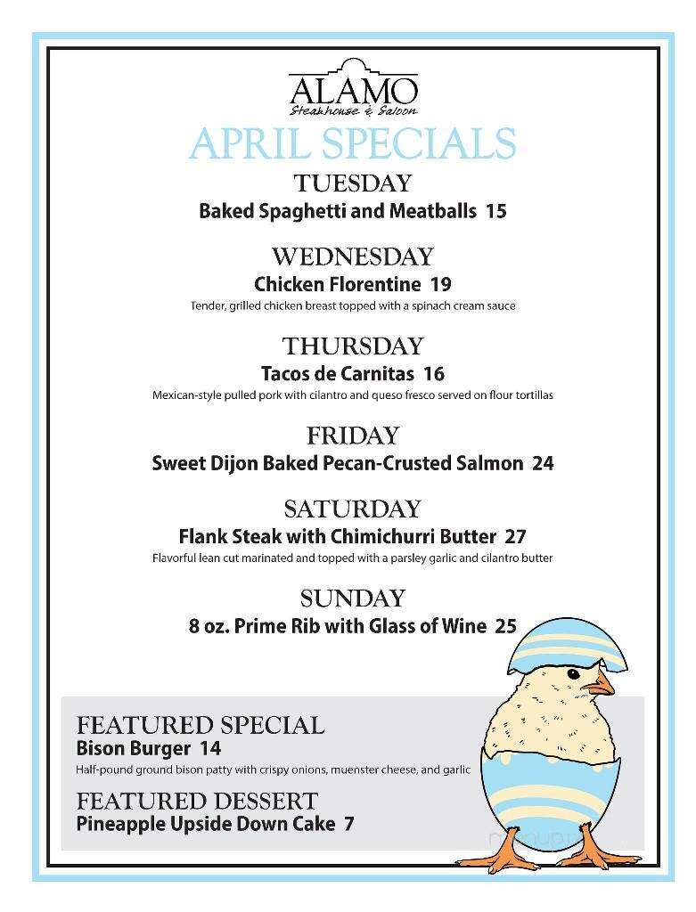 Alamo Steakhouse & Saloon - Mattoon, IL menu_pic