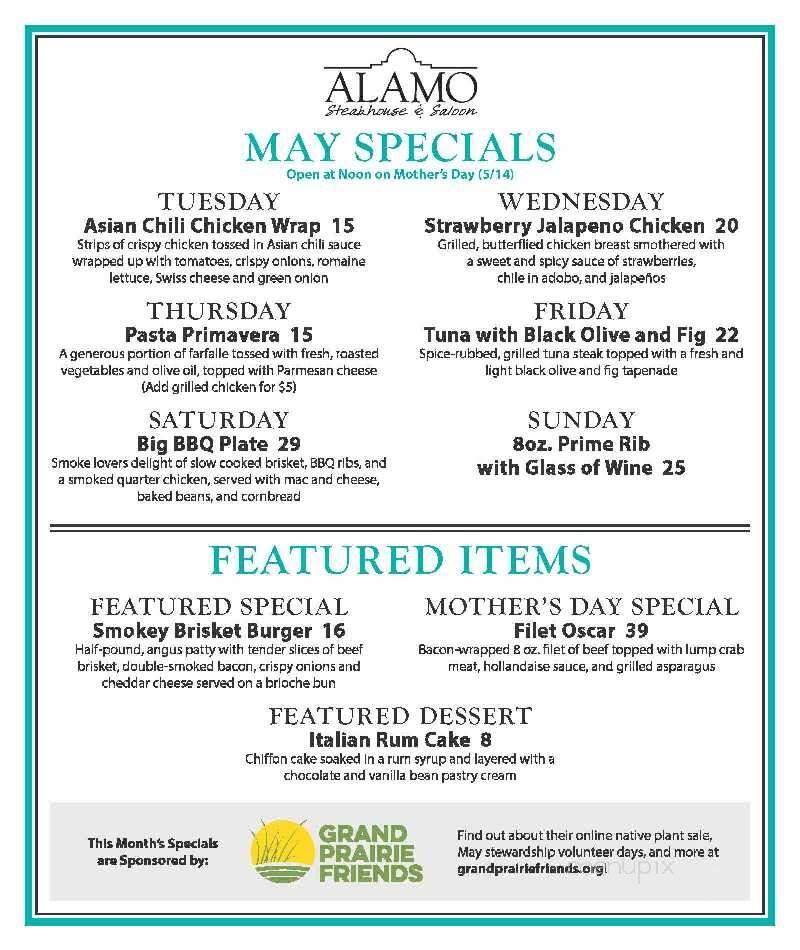 Alamo Steakhouse & Saloon - Mattoon, IL menu_pic