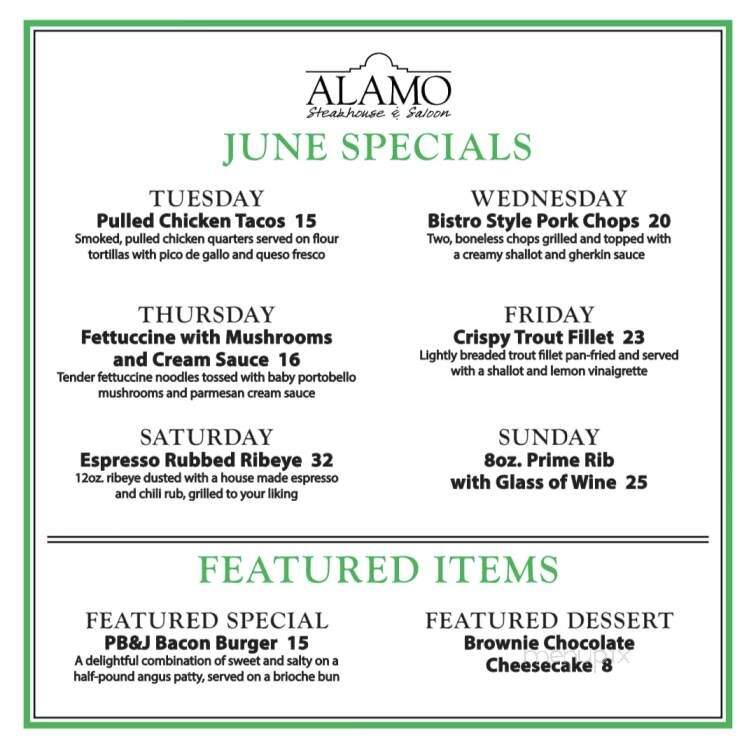 Alamo Steakhouse & Saloon - Mattoon, IL menu_pic