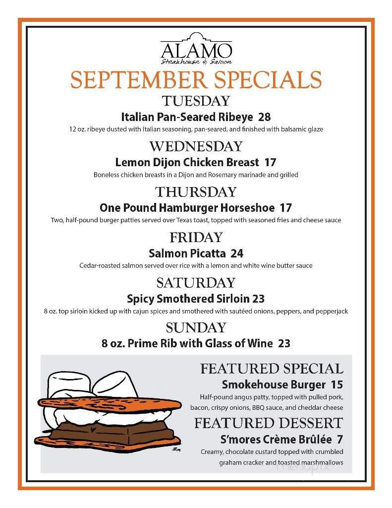 Alamo Steakhouse & Saloon - Mattoon, IL menu_pic