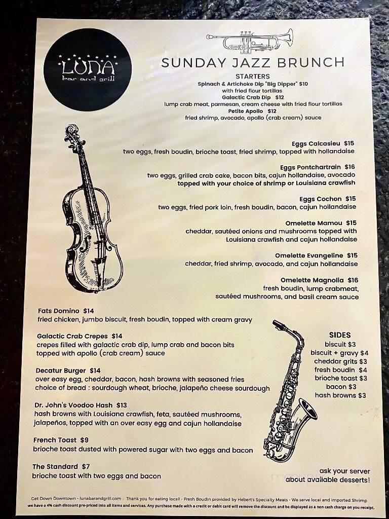 Luna Bar & Grill - Lake Charles, LA menu_pic