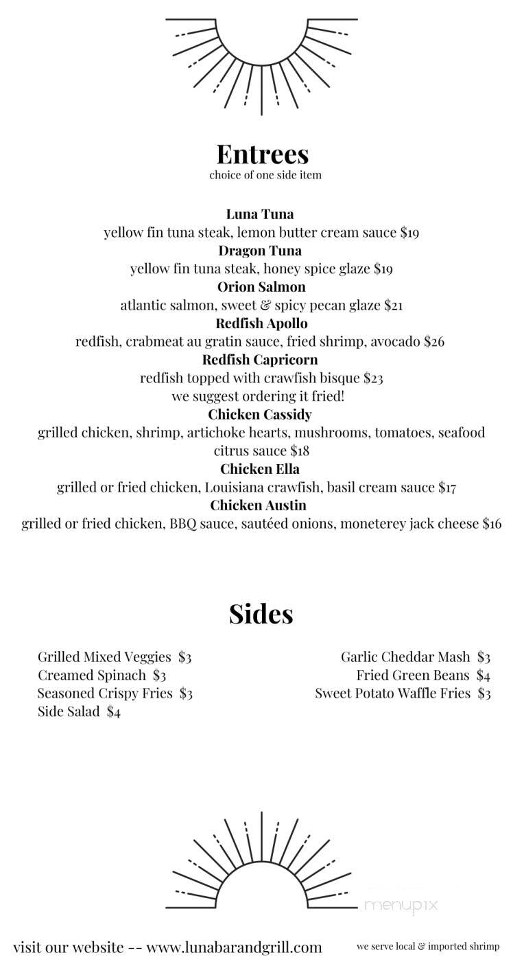 Luna Bar & Grill - Lake Charles, LA menu_pic