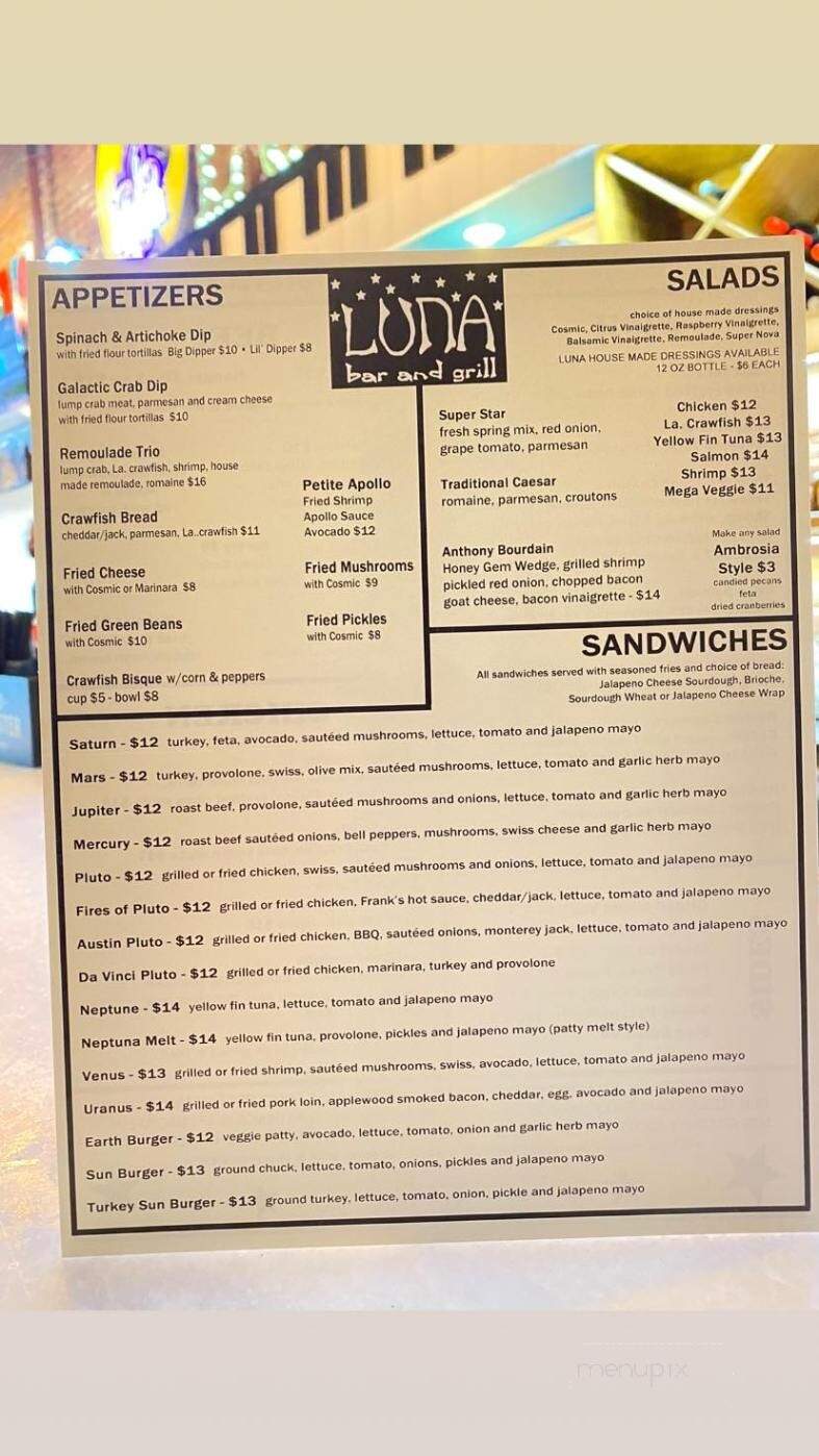 Luna Bar & Grill - Lake Charles, LA menu_pic