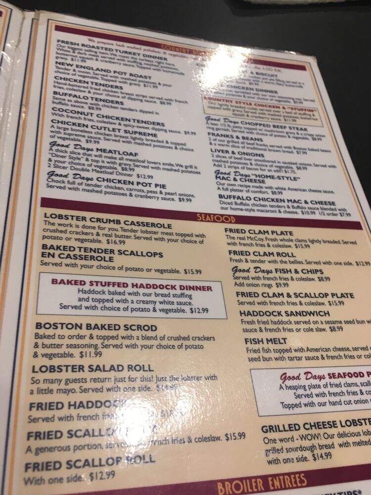 Good Days Restaurant - West Bridgewater, MA menu_pic