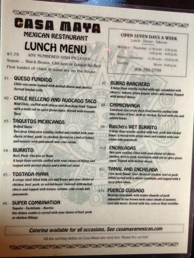 Casa Maya - Gillette, NJ menu_pic