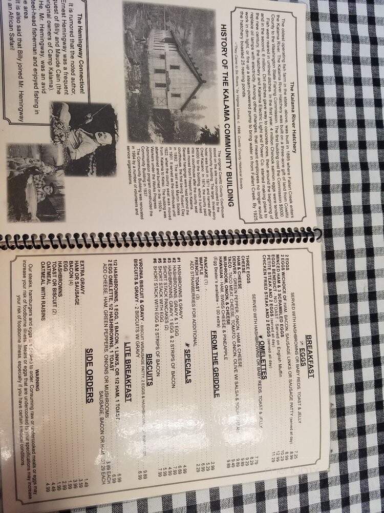 Fireside Cafe - Kalama, WA menu_pic