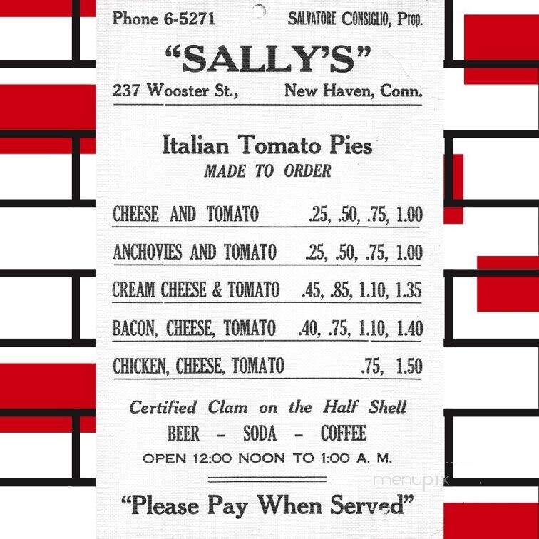 Sally's Apizza - New Haven, CT menu_pic